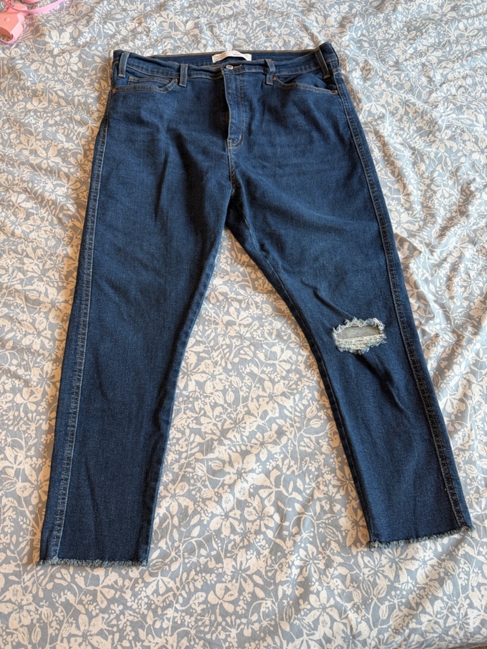 Signature by Levi Strauss Navy Slim Straight Jeans with Knee Distress